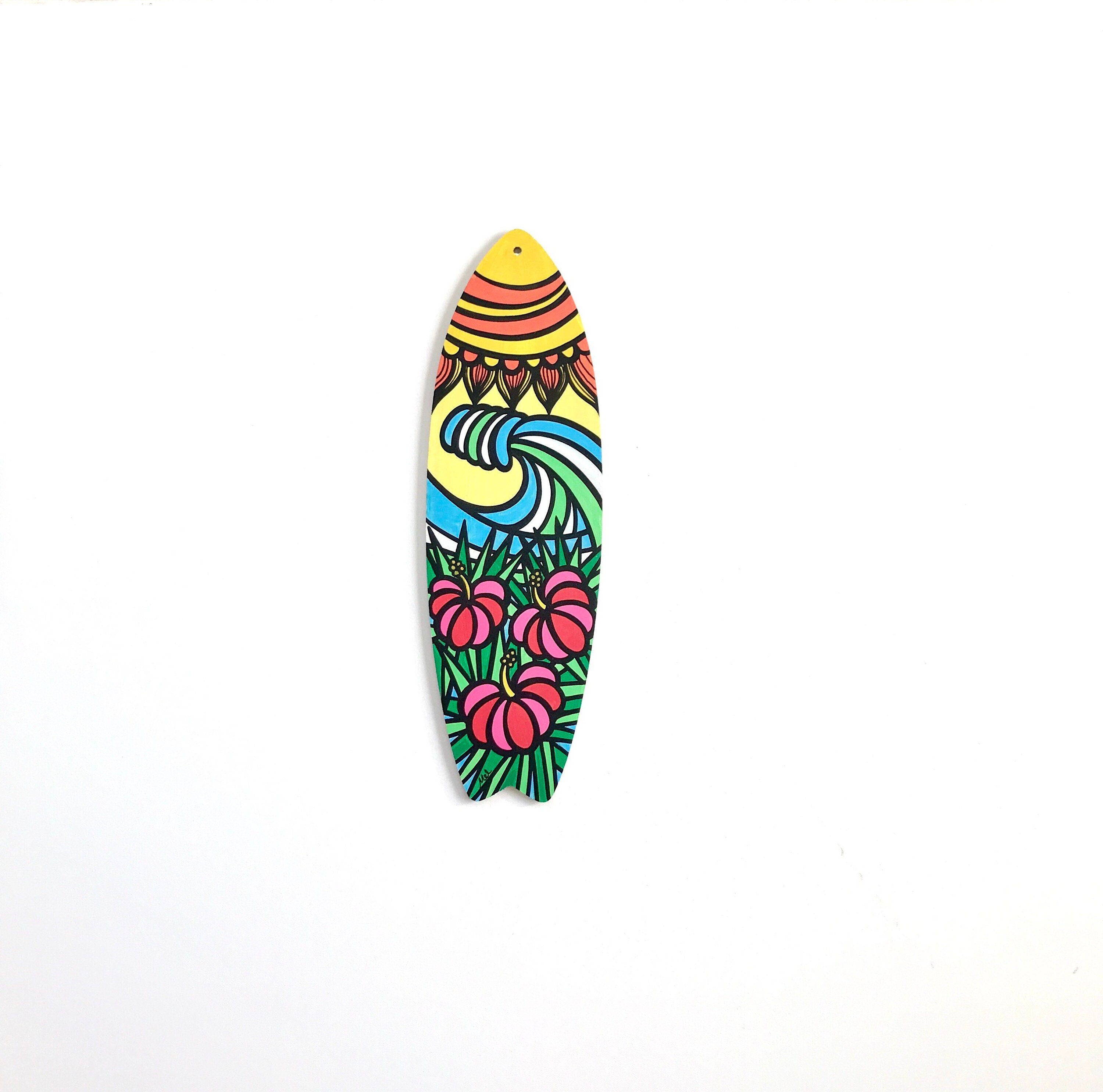 Hand Painted Hibiscus Surfboard Wall Decor, Beach Art - Etsy