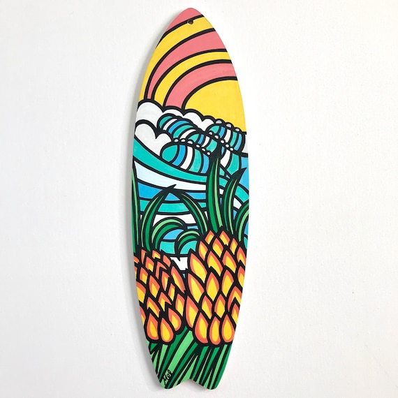 Pineapple Surfboard Wall Decor Made to Order Hand Painted Wood