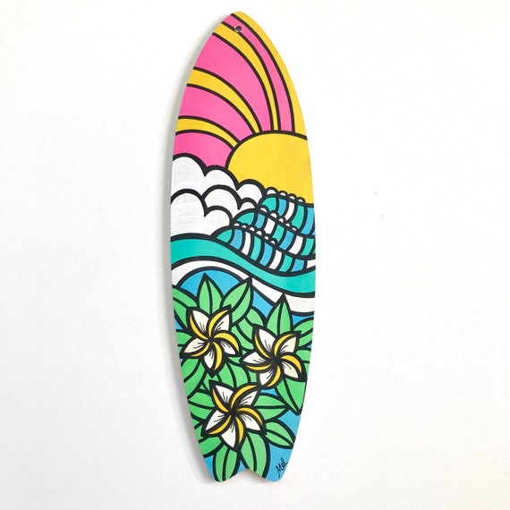 Hand Painted Plumeria Surfboard Wall Decor, Beach Art - Etsy