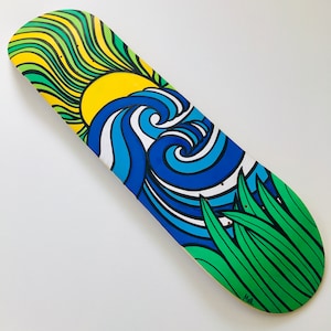 Hand Painted, Skateboard, Skate Deck, Original Art, Acrylic, Surf Art, Beach Decor, Wall Decor