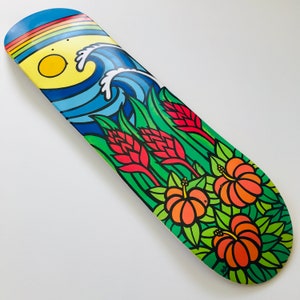 Hand Painted, Skateboard, Skate Deck, Original Art, Acrylic, Surf Art, Beach Decor, Wall Decor