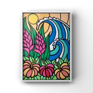 Summer Waves- Original Art, Original Painting, Acrylic Painting, Surf Art, 9” x 12” Wrapped Canvas