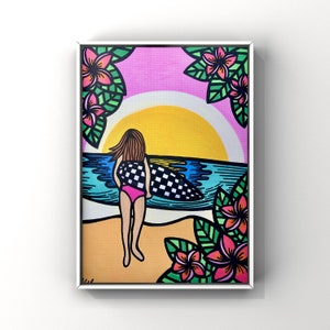 Beach Day- Original Art, Original Painting, Acrylic Painting, Surf Art, 9” x 12” Wrapped Canvas
