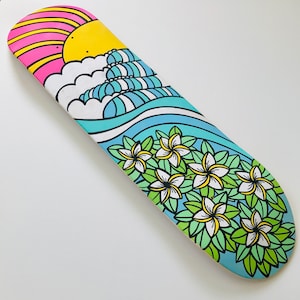 Hand Painted, Skateboard, Skate Deck, Original Art, Acrylic, Surf Art, Beach Decor, Wall Decor