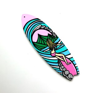 Pink, Surfer Girl, Limited Collection, Surfboard Wall Decor, Made to Order, Hand Painted, Wood, Wall Mounted, Beach House Decor