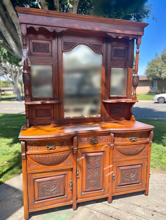 Customizable Antique Victorian Mirrored Buffet Hutch Etsy UK