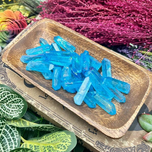 Aqua Aura Crystal Quartz Point 1"-2" l Blue Stone Points