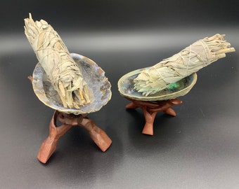 Wooden Tripod Abalone Shell Stand