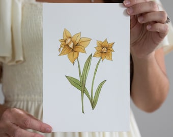 March Birth Flower Print, Watercolor Daffodil Painting, Watercolor Flower Art, Daffodil Birth Flower, Birth Flower Art