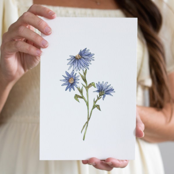 September Birth Flower Print, Watercolor Aster Painting, Watercolor Flower Art, Aster Birth Flower, Birth Flower Art