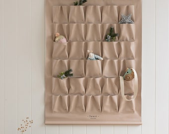 DIY Advent Countdown Calendar to fill - 30 Pockets Vegan Leather- For Christmas, Birthdays, Halloween and more.  Hanging fill yourself