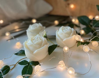 Vela de cera de soja con forma de rosa – Con o sin aroma, ideal como detalle para bodas