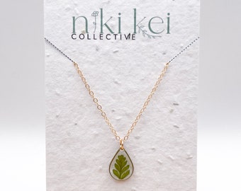Real Pressed Fern Dainty Necklace with 14k Gold Filled Chain