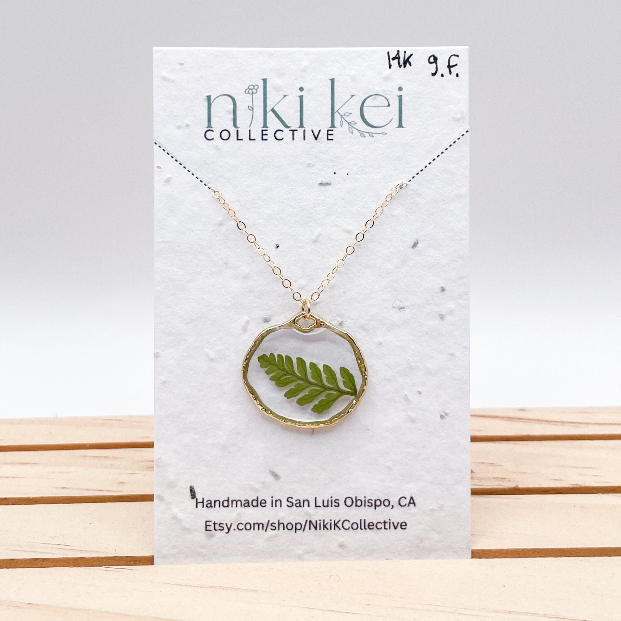 Real Pressed Fern Dainty Necklace with 14k Gold Filled Chain