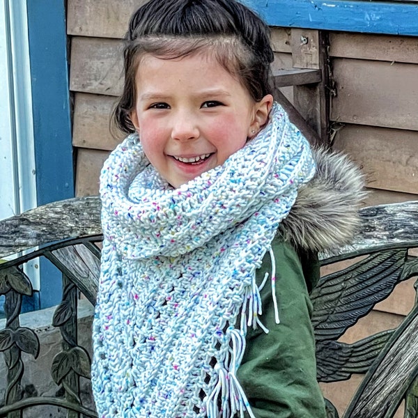 Child Size Wild Oleander Hooded Scarf (pattern by Wickedly Handmade)