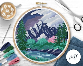 Mountain Stream Cross Stitch Pattern, Instant Download PDF, Counted Cross Stitch, Embroidery Pattern, PDF Pattern