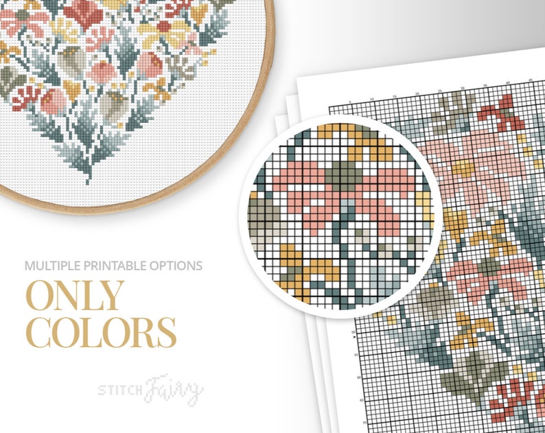 Floral Heart Cross Stitch Pattern, Instant Download PDF, Counted Cross Stitch, Embroidery Pattern, PDF Pattern image 5