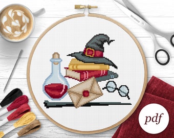 Wizarding Cross Stitch Pattern, Instant Download PDF, Counted Cross Stitch, Embroidery Pattern, PDF Pattern