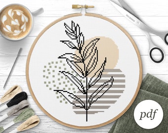 Leaves and Shapes Cross Stitch Pattern, Instant Download PDF, Counted Cross Stitch, Embroidery Pattern, PDF Pattern