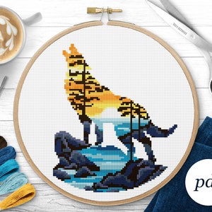 Sunset Wolf Cross Stitch Pattern, Instant Download PDF, Counted Cross Stitch, Embroidery Pattern, PDF Pattern, Digital Cross Stitch Pattern