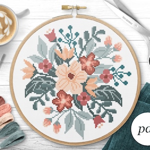 Bouquet Cross Stitch Pattern, Instant Download PDF, Counted Cross Stitch, Embroidery Pattern, PDF Pattern, Digital Cross Stitch Pattern