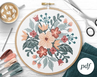 Bouquet Cross Stitch Pattern, Instant Download PDF, Counted Cross Stitch, Embroidery Pattern, PDF Pattern, Digital Cross Stitch Pattern