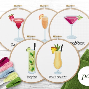 Cocktail bundle cross stitch pattern, download istantaneo PDF, punto croce contato, modello di ricamo, modello PDF