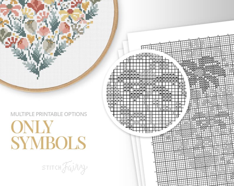 Floral Heart Cross Stitch Pattern, Instant Download PDF, Counted Cross Stitch, Embroidery Pattern, PDF Pattern image 6