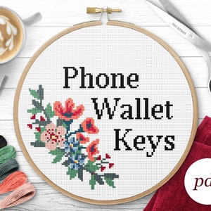 Patrón de punto de cruz de llaves de cartera de teléfono, PDF de descarga instantánea, punto de cruz contado, patrón de bordado, patrón PDF