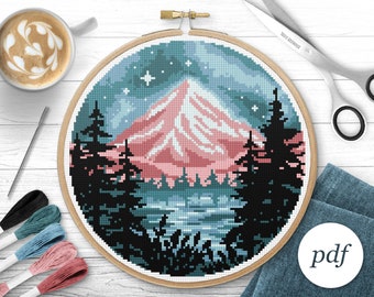 Mountain Cross Stitch Pattern, Instant Download PDF, Counted Cross Stitch, Embroidery Pattern, PDF Pattern, Digital Cross Stitch Pattern