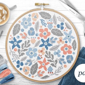 Floral Cross Stitch Pattern, Instant Download PDF, Counted Cross Stitch, Embroidery Pattern, PDF Pattern, Digital Cross Stitch Pattern