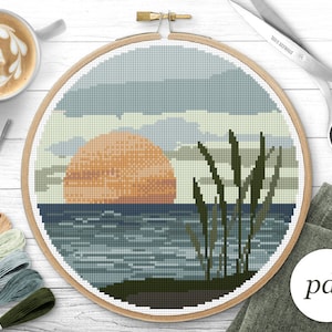 Lake Landscape Cross Stitch Pattern, Instant Download PDF, Counted Cross Stitch, Embroidery Pattern, PDF Pattern
