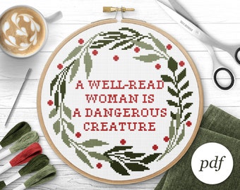 A Well-read Woman Cross Stitch Pattern, Quote Pattern, Funny Cross Stitch, Instant Download PDF, Counted Cross Stitch, Embroidery Pattern