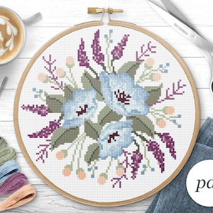 Bouquet Cross Stitch Pattern, Instant Download PDF, Counted Cross Stitch, Embroidery Pattern, PDF Pattern, Digital Cross Stitch Pattern