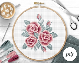 Frozen Roses Cross Stitch Pattern, Instant Download PDF, Counted Cross Stitch, Embroidery Pattern, PDF Pattern