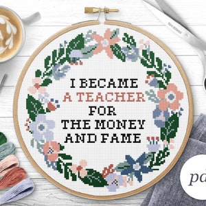 I Became a Teacher Cross Stitch Pattern, Instant Download PDF, Counted Cross Stitch, Embroidery Pattern, PDF Pattern