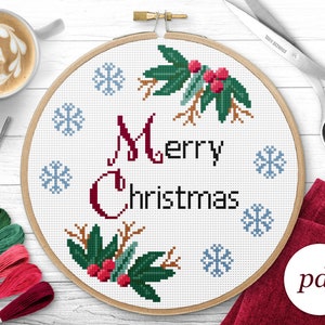 Merry Christmas Cross Stitch Pattern, Christmas Pattern, Holidays Cross Stitch, Instant Download PDF, Counted Cross Stitch