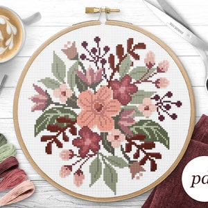 Bouquet Cross Stitch Pattern, Instant Download PDF, Counted Cross Stitch, Embroidery Pattern, PDF Pattern, Digital Cross Stitch Pattern