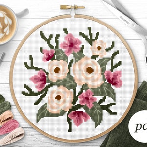 Bouquet Cross Stitch Pattern, Instant Download PDF, Counted Cross Stitch, Embroidery Pattern, PDF Pattern, Digital Cross Stitch Pattern