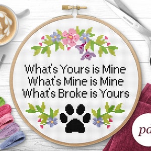 What&#39;s Broke Is Yours Cross Stitch Pattern, Téléchargement instantané PDF, Point de croix compté, Motif de broderie, Motif PDF