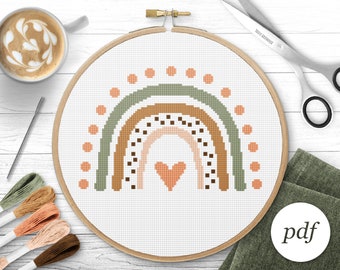 Boho Rainbow Cross Stitch Pattern, Instant Download PDF, Counted Cross Stitch, Embroidery Pattern, PDF Pattern