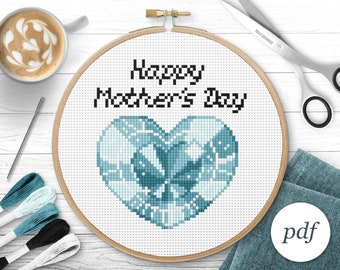 Happy Mothers Day Cross Stitch Pattern, Instant Download PDF, Counted Cross Stitch, Embroidery Pattern, PDF Pattern