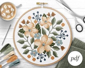 Bouquet Cross Stitch Pattern, Instant Download PDF, Counted Cross Stitch, Embroidery Pattern, PDF Pattern, Digital Cross Stitch Pattern