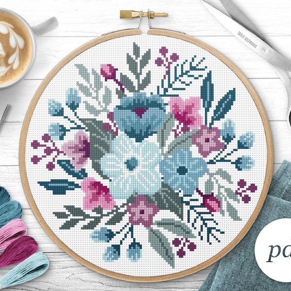 Arctic Bouquet Cross Stitch Pattern, Instant Download PDF, Counted Cross Stitch, Embroidery Pattern, PDF Pattern