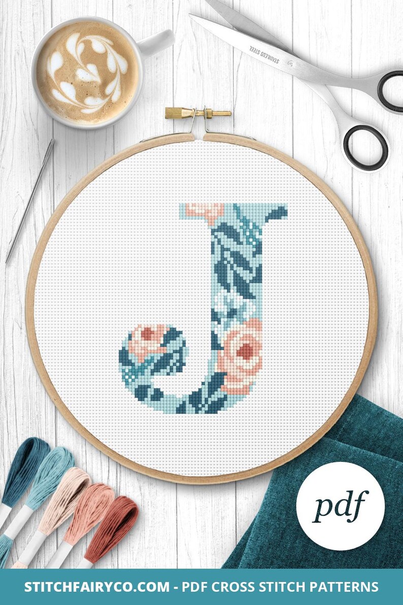 Letter J Monogram Cross Stitch Pattern, Instant Download PDF, Counted ...