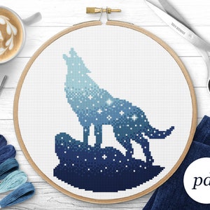 Space Wolf Cross Stitch Pattern, Instant Download PDF, Counted Cross Stitch, Embroidery Pattern, PDF Pattern, Digital Cross Stitch Pattern
