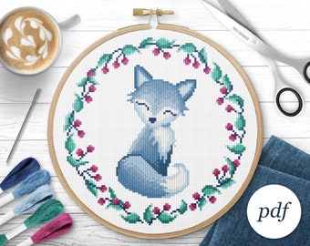 Snow Fox Cross Stitch Pattern, Instant Download PDF, Counted Cross Stitch, Embroidery Pattern, PDF Pattern, Digital Cross Stitch Pattern