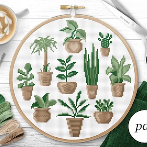 Pot Plants Cross Stitch Pattern, Instant Download PDF, Counted Cross Stitch, Embroidery Pattern, PDF Pattern, Digital Cross Stitch Pattern