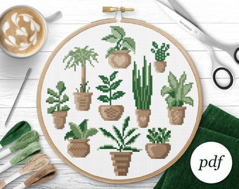 Pot Plants Cross Stitch Pattern, Instant Download PDF, Counted Cross Stitch, Embroidery Pattern, PDF Pattern, Digital Cross Stitch Pattern