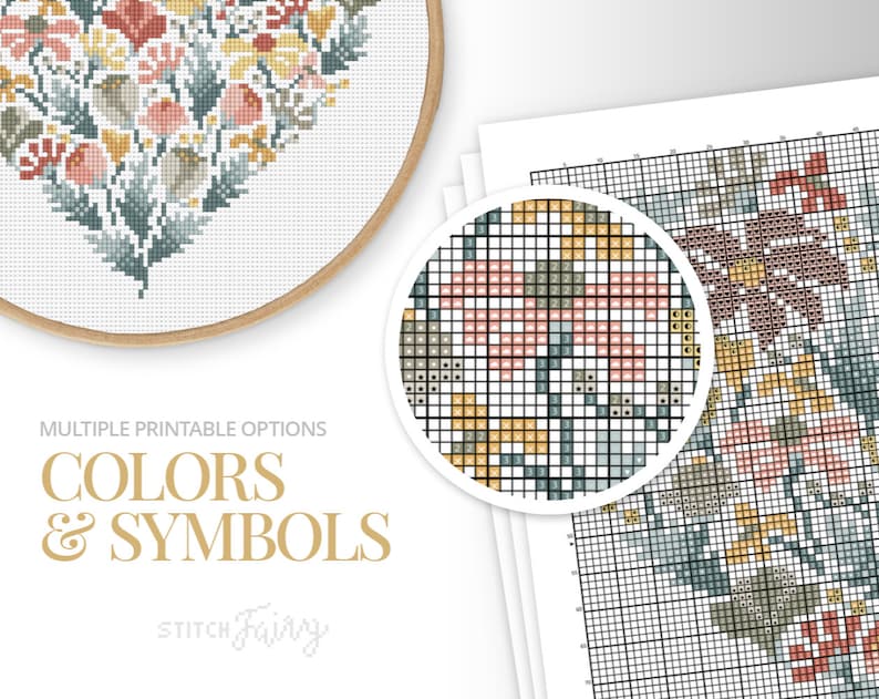 Floral Heart Cross Stitch Pattern, Instant Download PDF, Counted Cross Stitch, Embroidery Pattern, PDF Pattern image 4